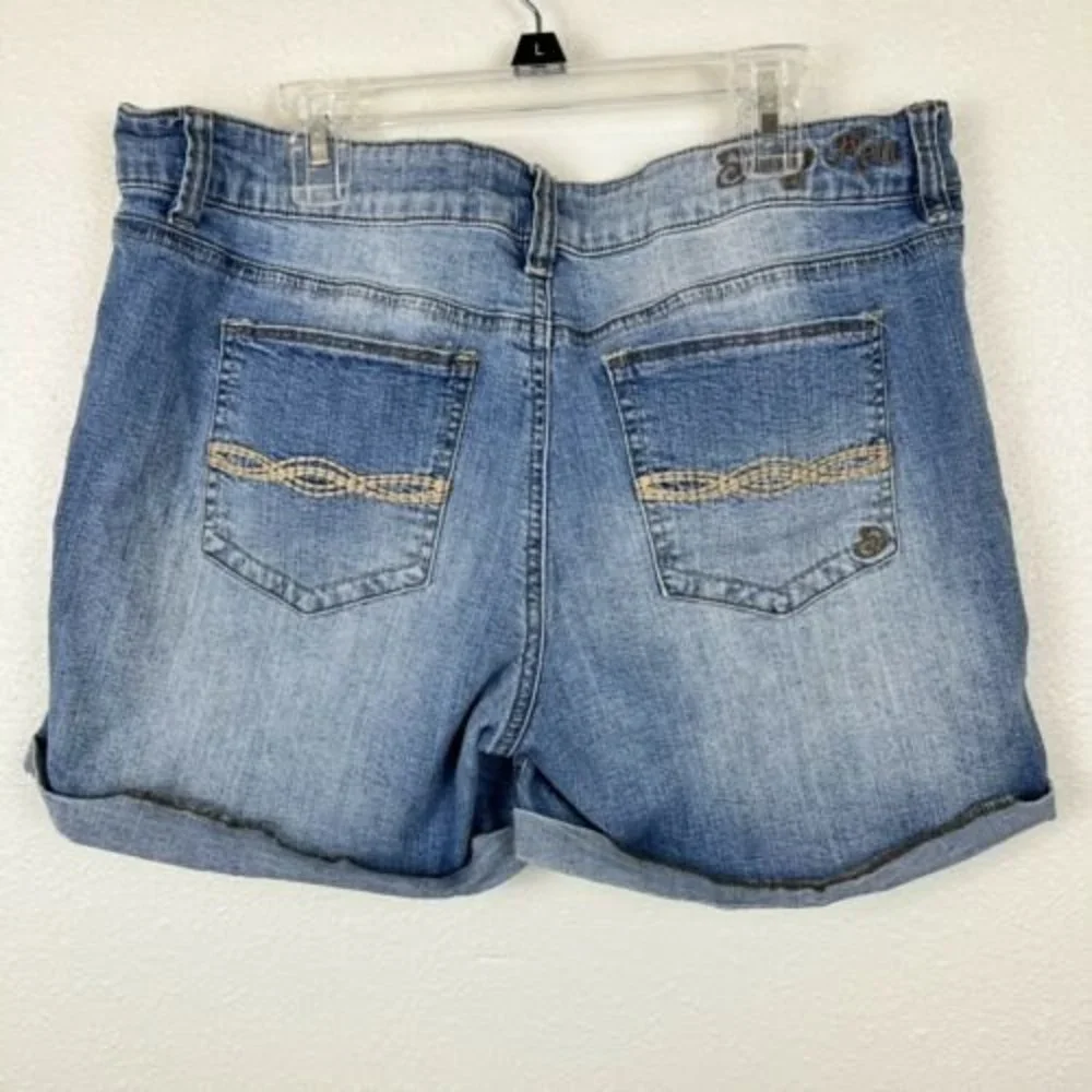 Jean Shorts Indigo Rein Cuffed Denim Blue Whiskered Stretch Size 13 Distressed - Picture 2 of 8